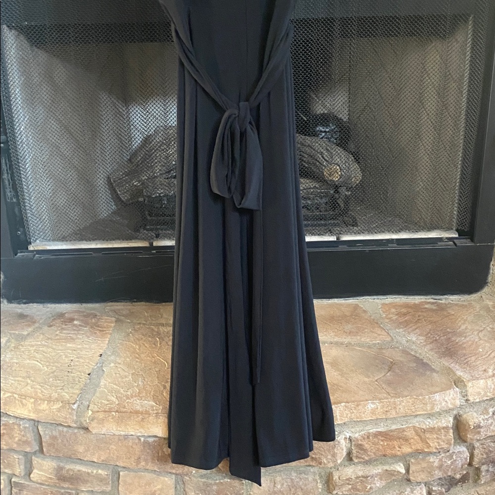 NWT Lauren Ralph Lauren Classic Black Dress with mesh draped neckline. Size 14 - Picture 9 of 13